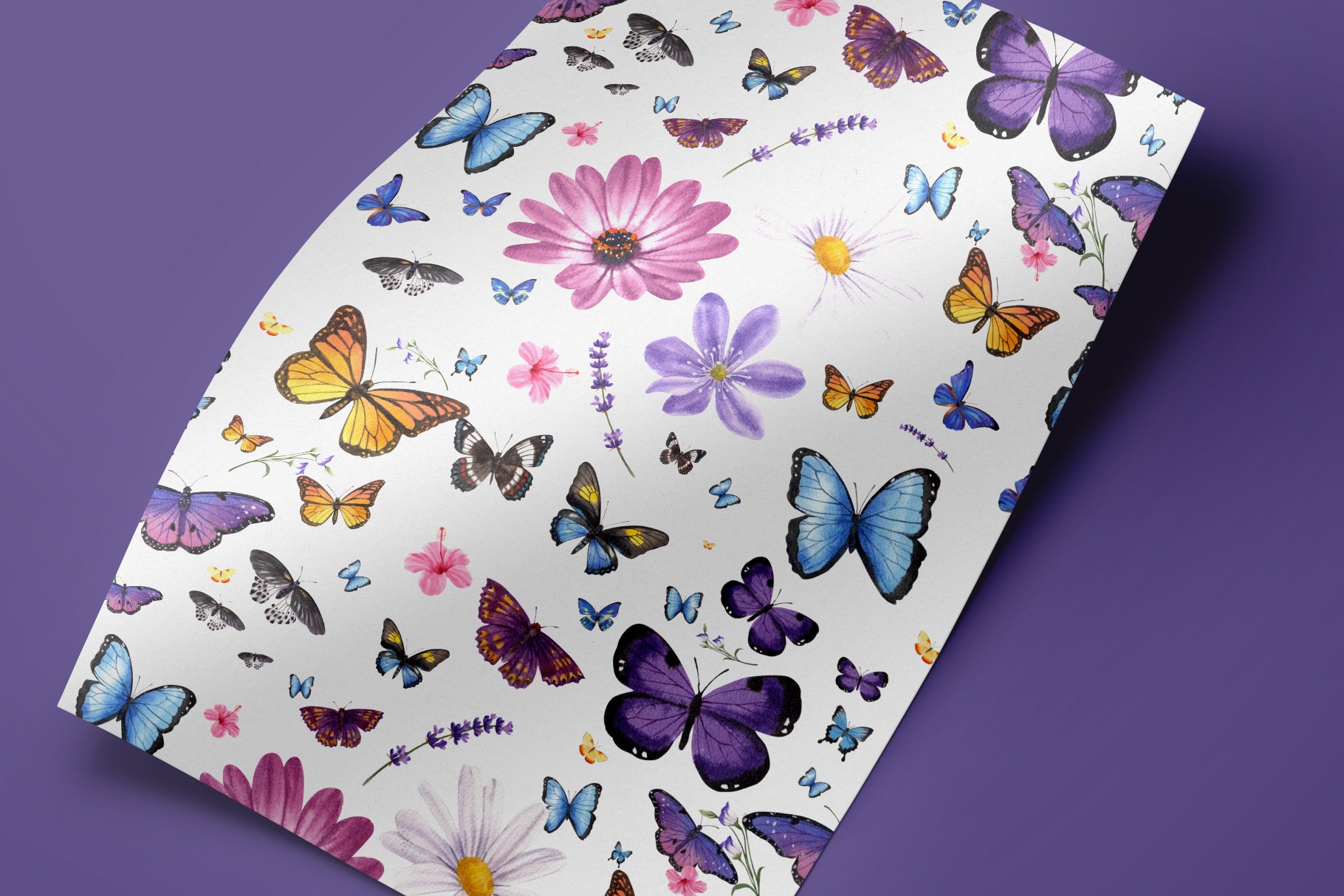 Fabric with purple blue butterfly.