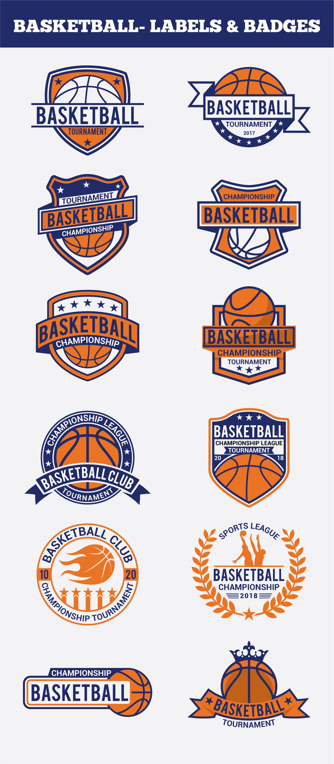 Blue basketball logos with orange elements.