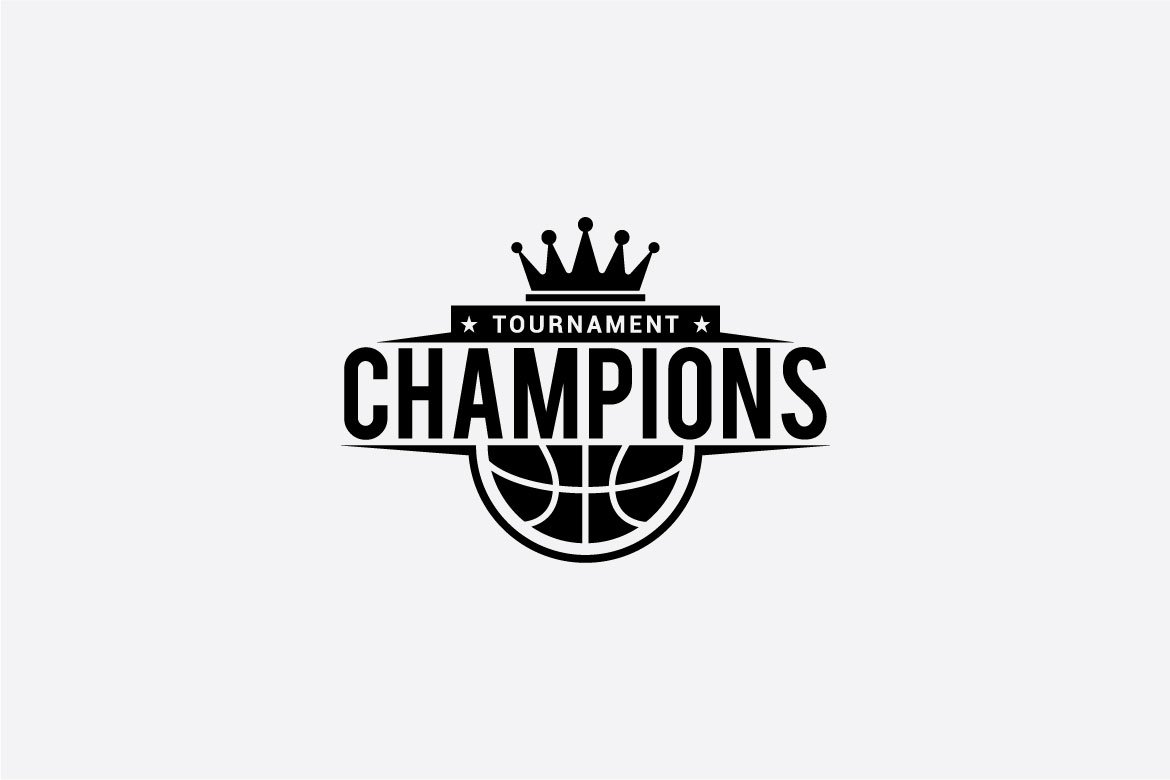 White background with a black basketball logo for a championship.