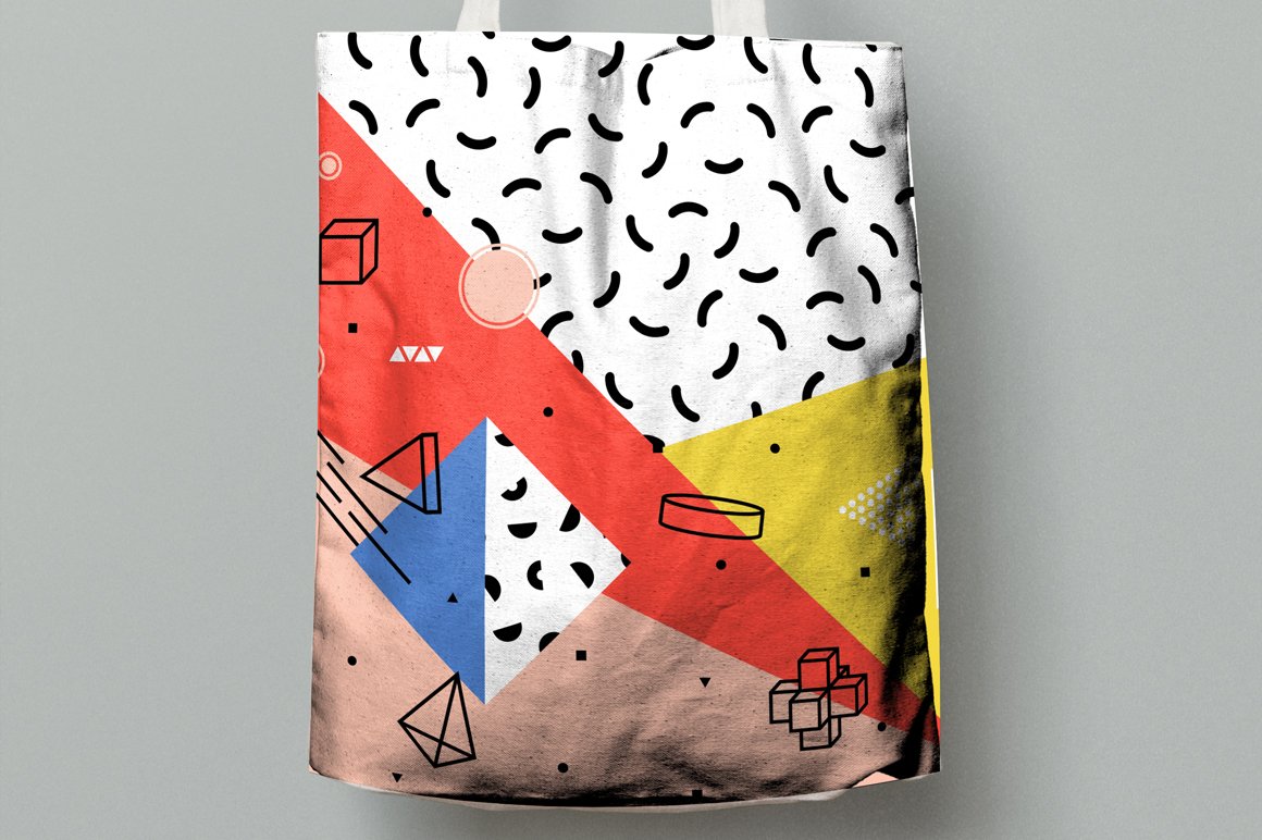 Vivid and creative eco bag with the colorful geometrics.