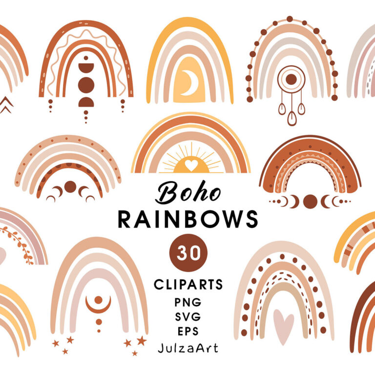 Boho rainbow clipart, Bohemian rainbows SVG PNG - MasterBundles