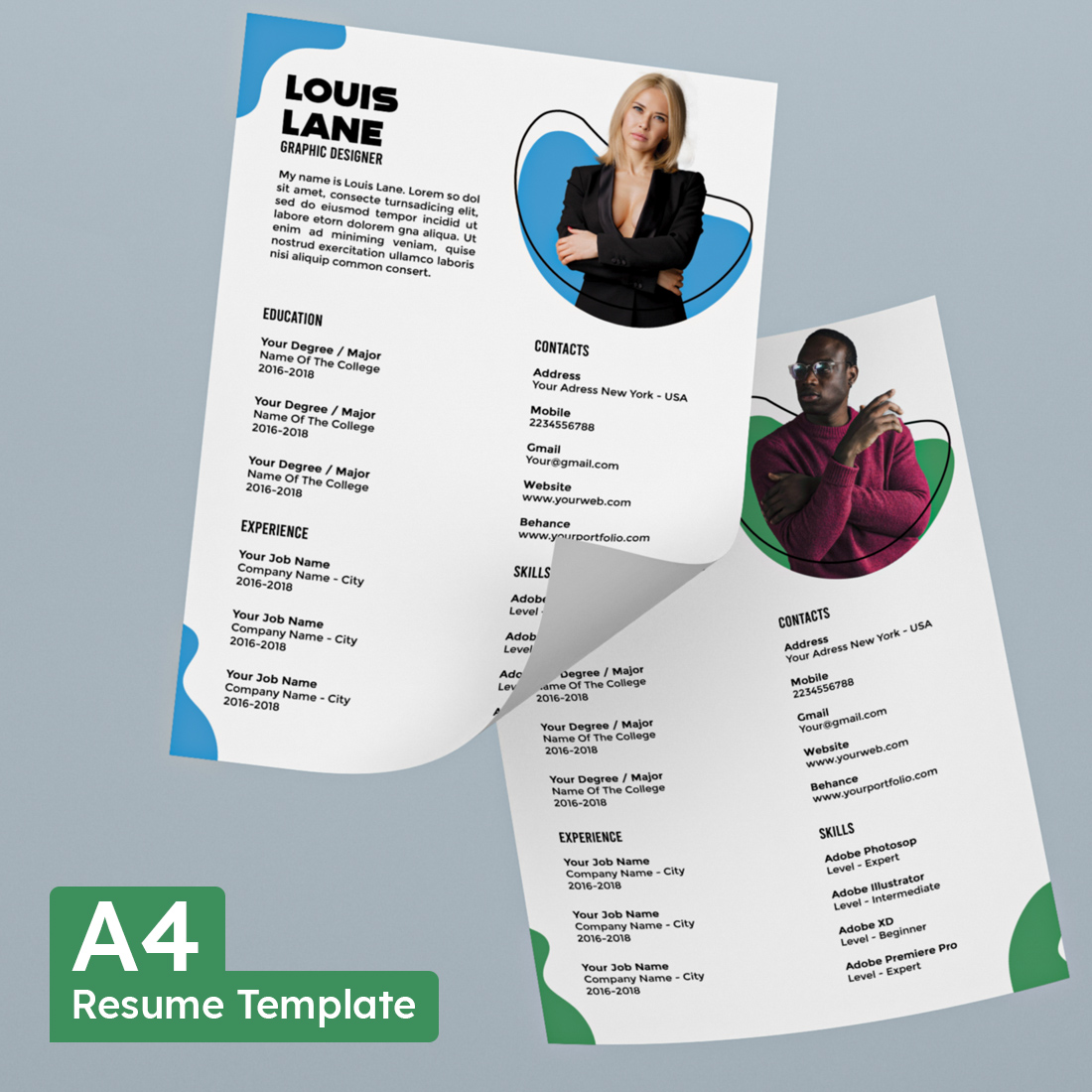 Professional resume template with a photo of a woman.