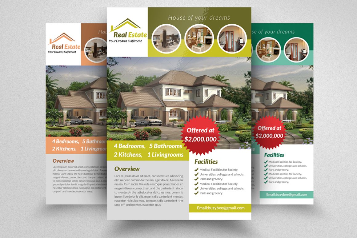 Green flyers for real estate topics.