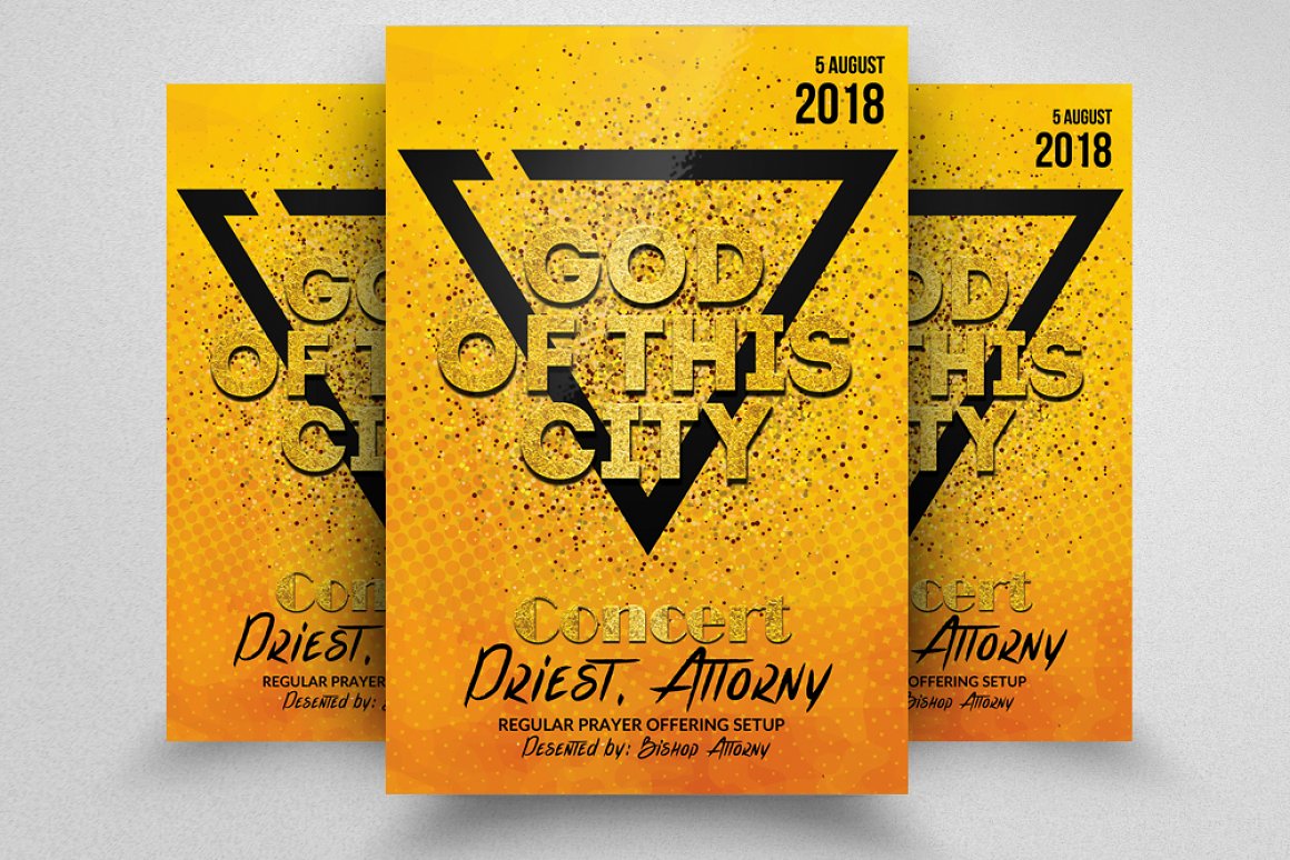 Bright church flyer in gold.