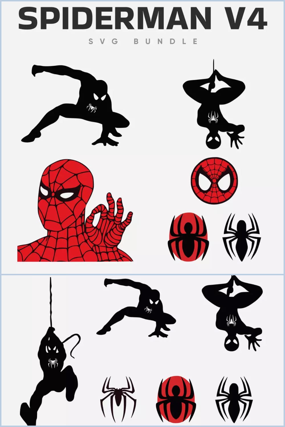 Spiderman faces and silhouettes.