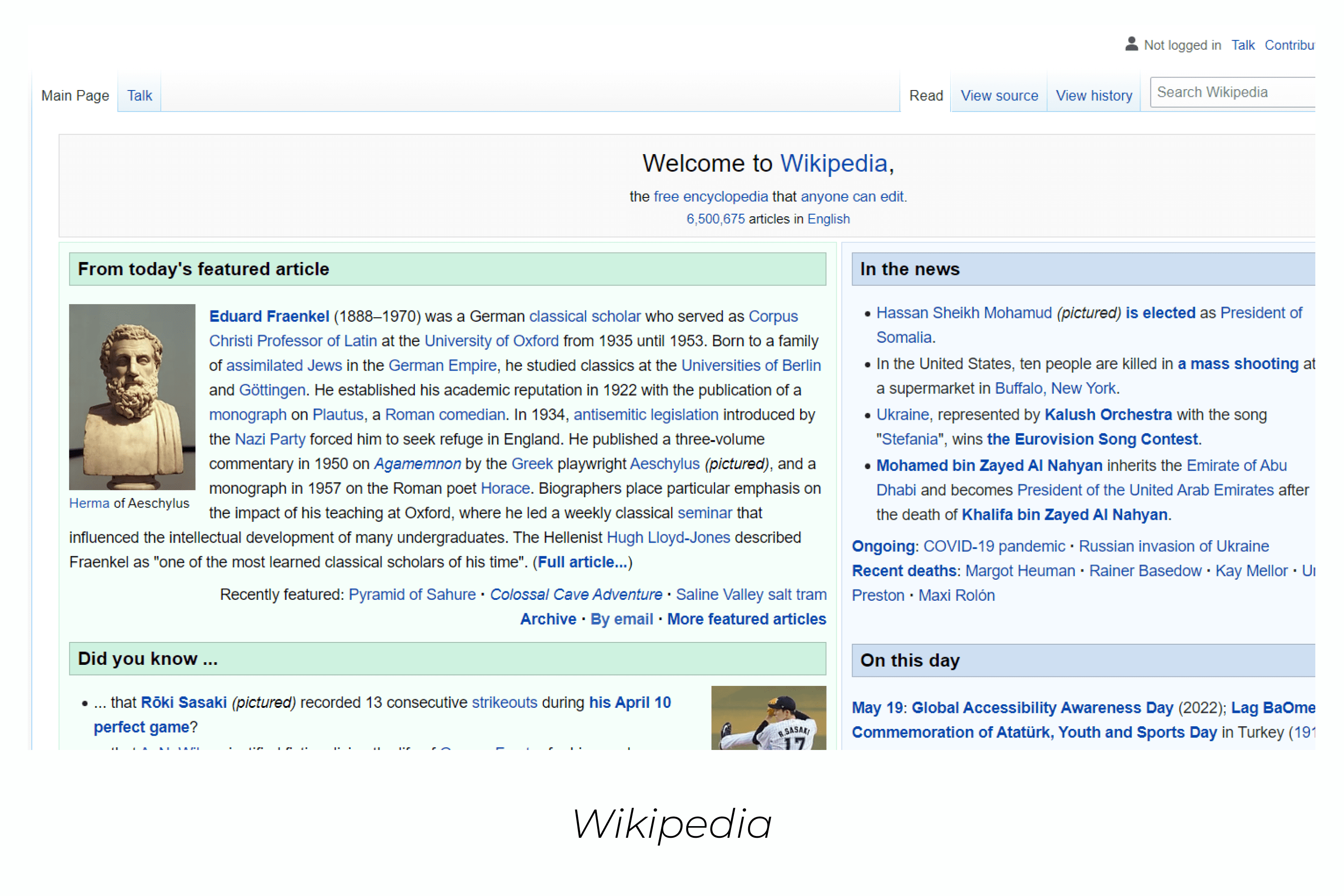 Wikipedia screenshot with article about Eduard Fraenkel.