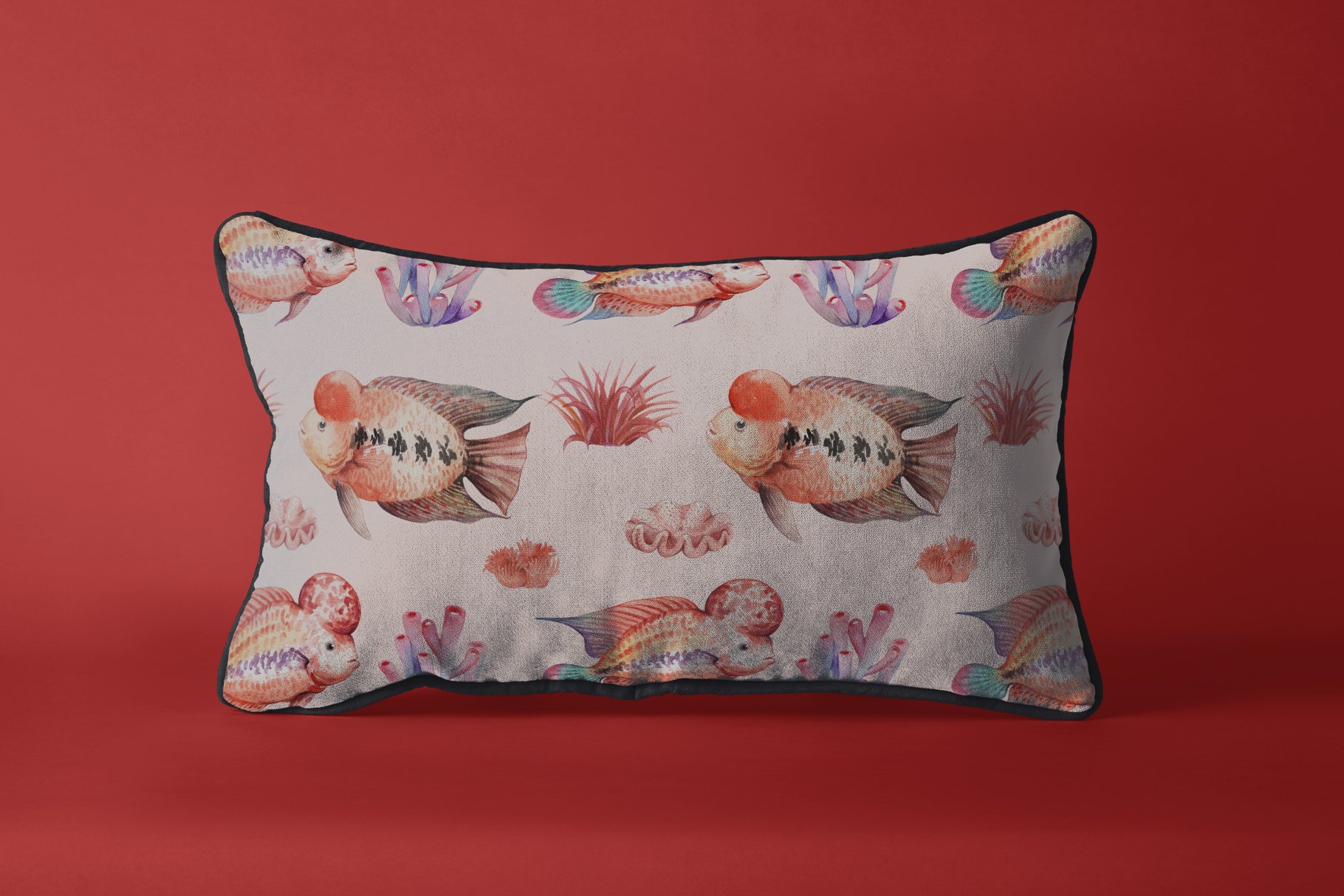 Cool red flower horn fishes pillow.