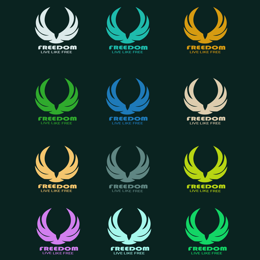 Bird Logo Templates 12 Different Colors.