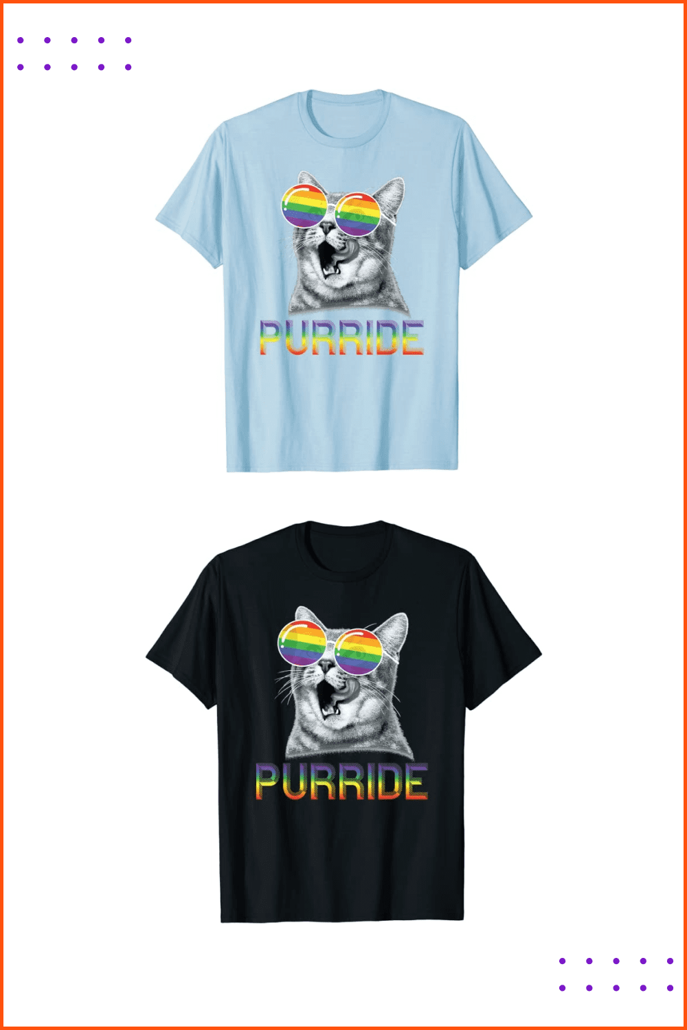 T-shirt with a cat in rainbow glasses.