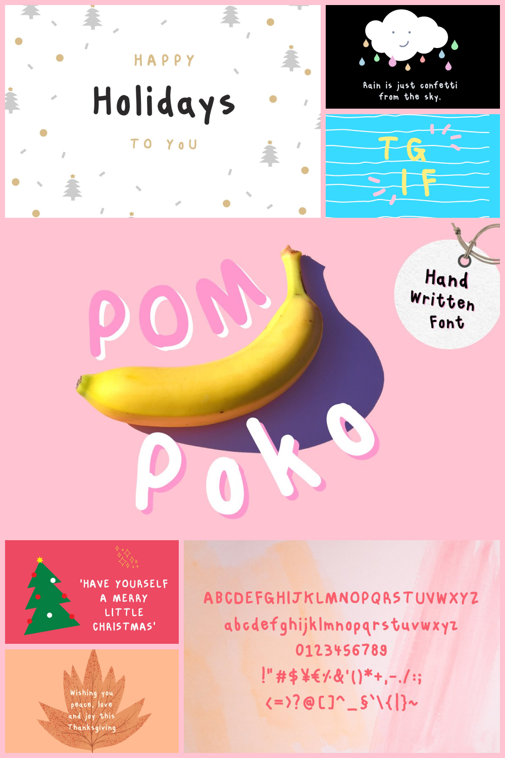 Cheerful font on colorful cards.