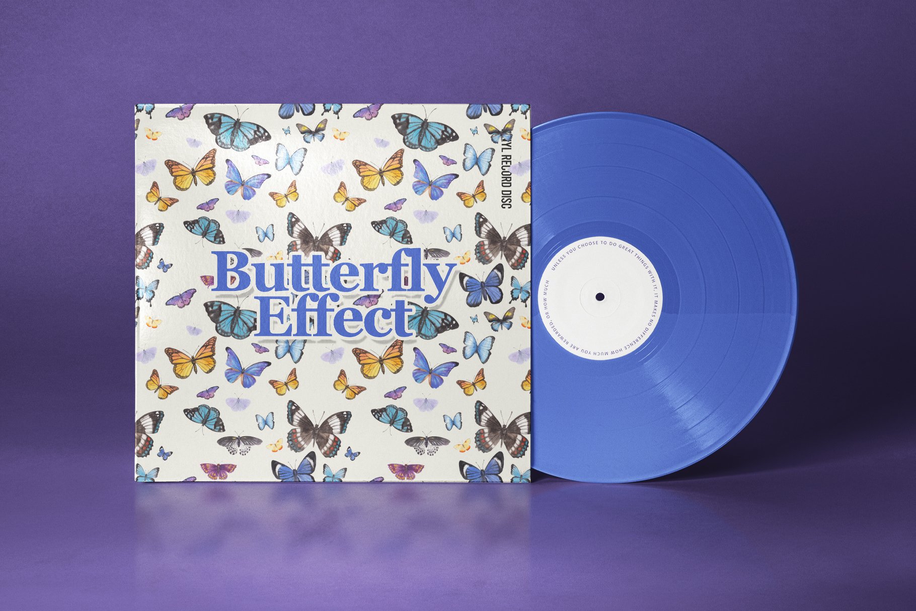 Disk cover with the purple blue butterfly mockup