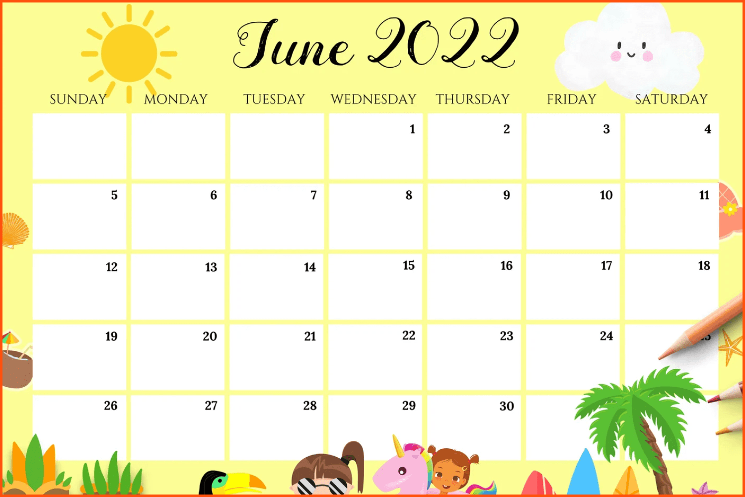 cute printable june 2022 calendar