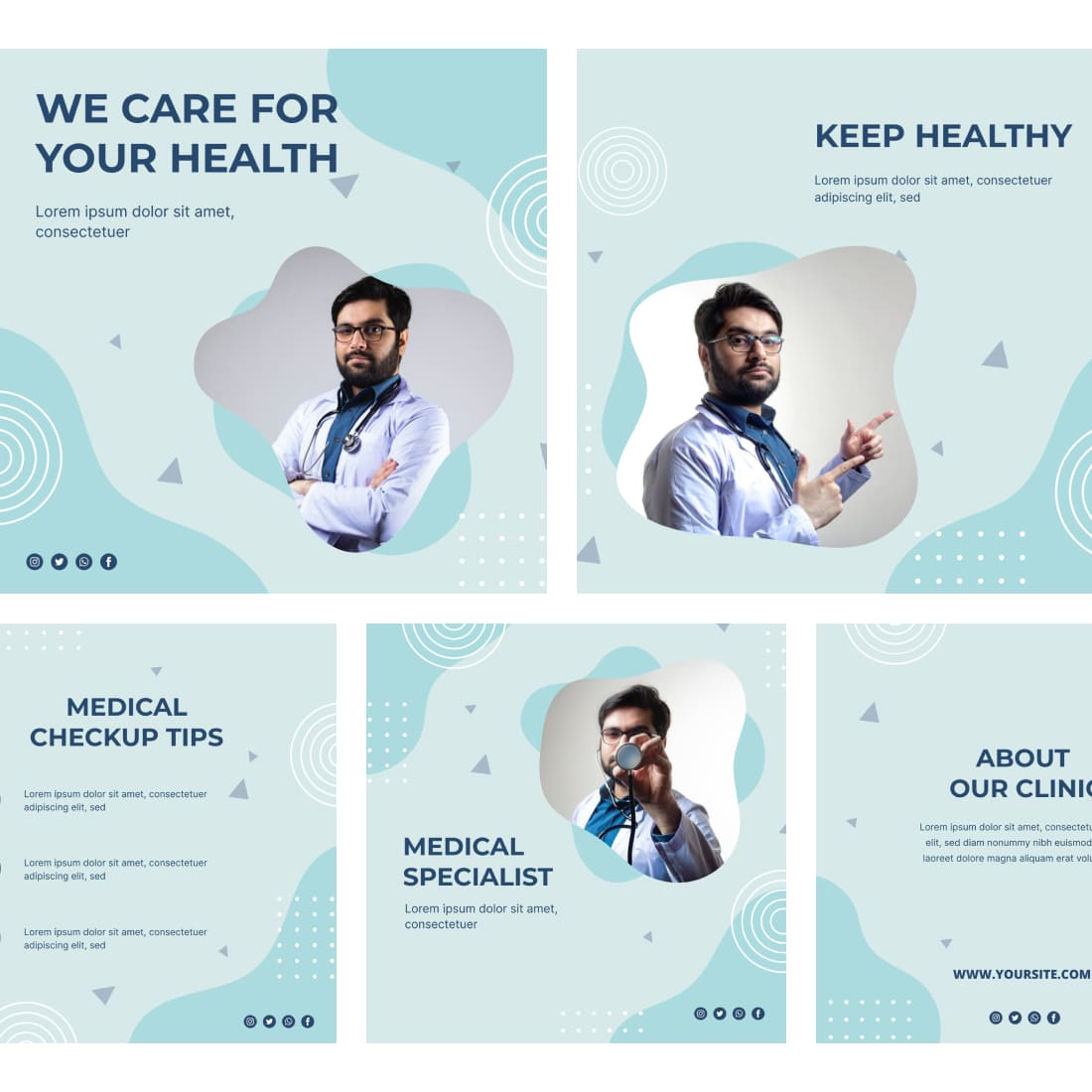5 Medical Instagram Post Templates cover.