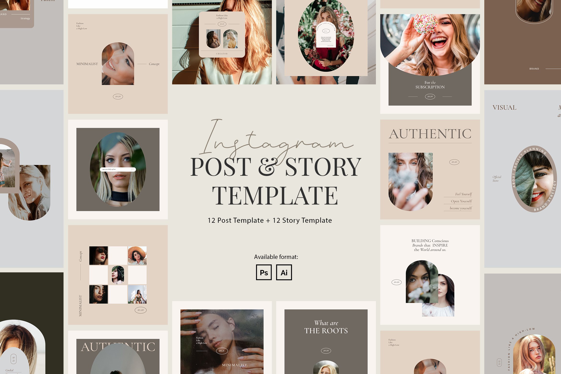 Pastel template for creating a stylish instagram profile.
