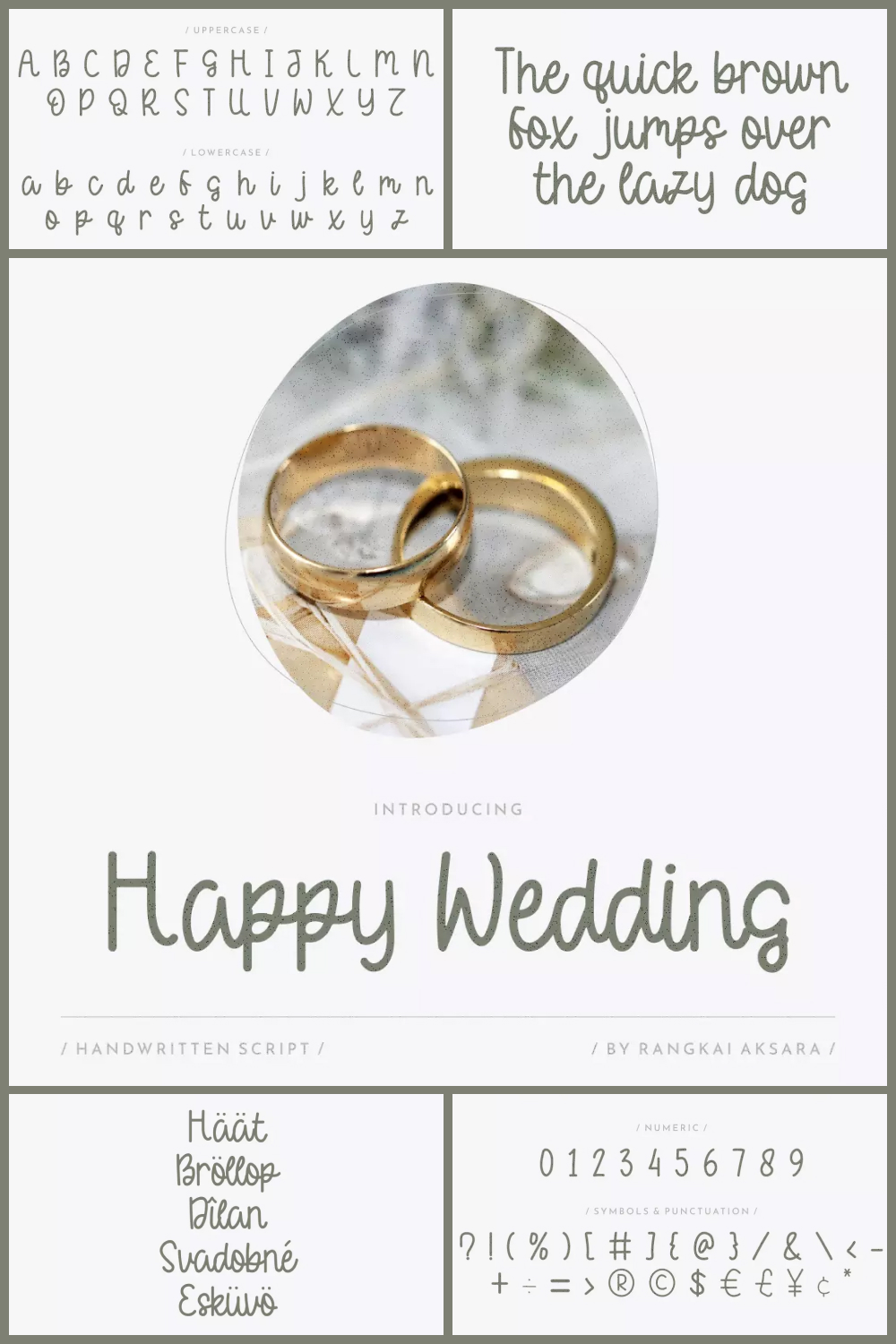 Collage with examples of smooth and beautiful letters and wedding rings.