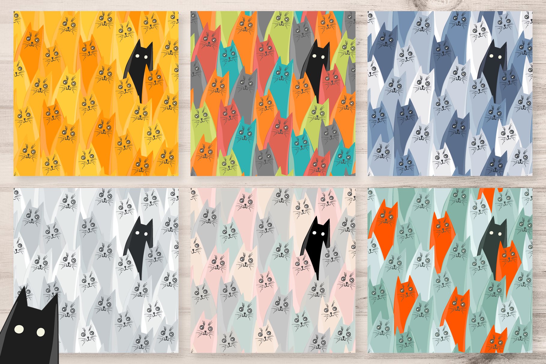 A few options of cats illustrations in different colors.