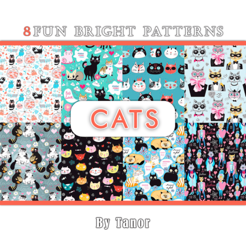 8 Fun bright patterns with cats.