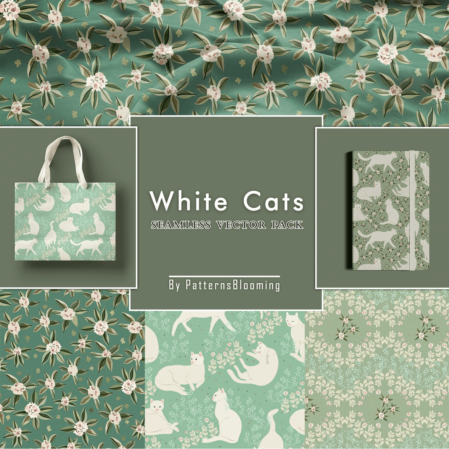 White cat seamless vector pack cover.
