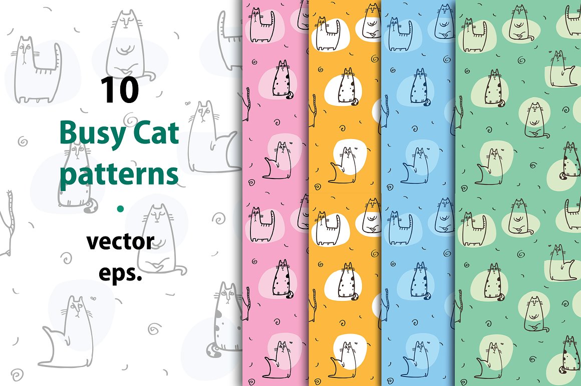 Colorful cats patterns for different purposes.
