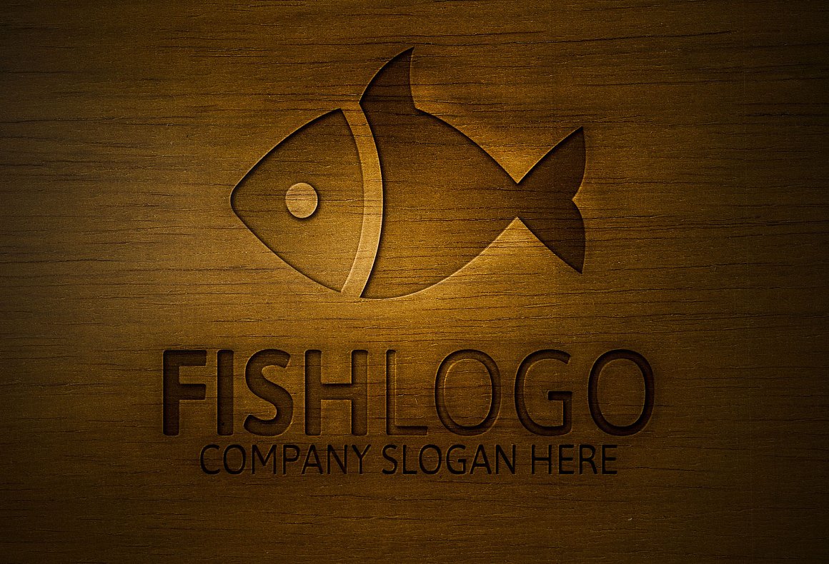 Fish logo on the wooden background.