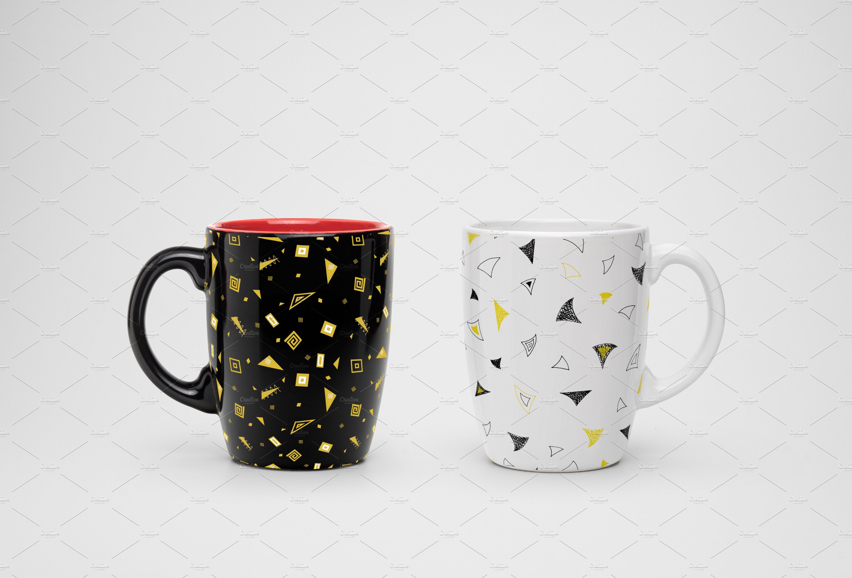 Two cups with the geometric shapes.