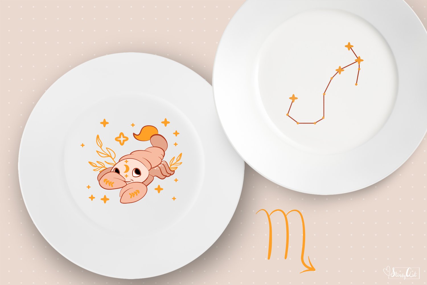 Two plates with zodiac signs painted on them.