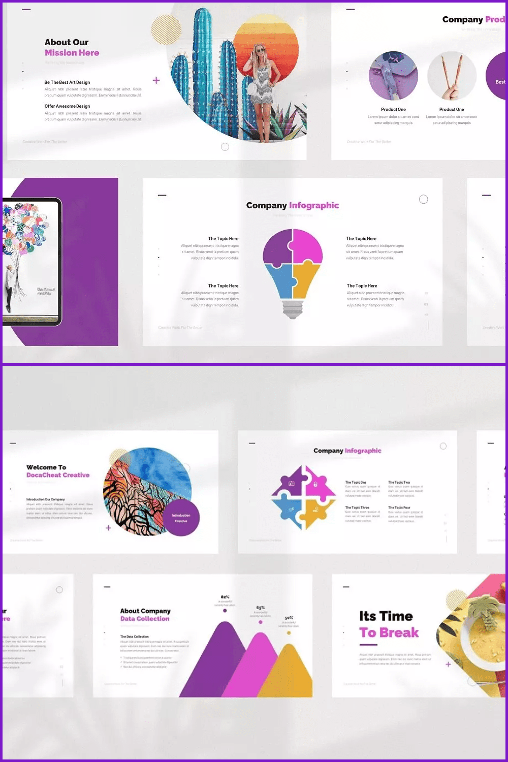 Creative and contrasting startup pitch deck template.