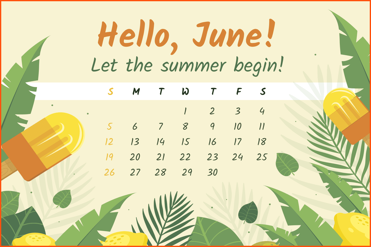 Free Hello June Calendar.