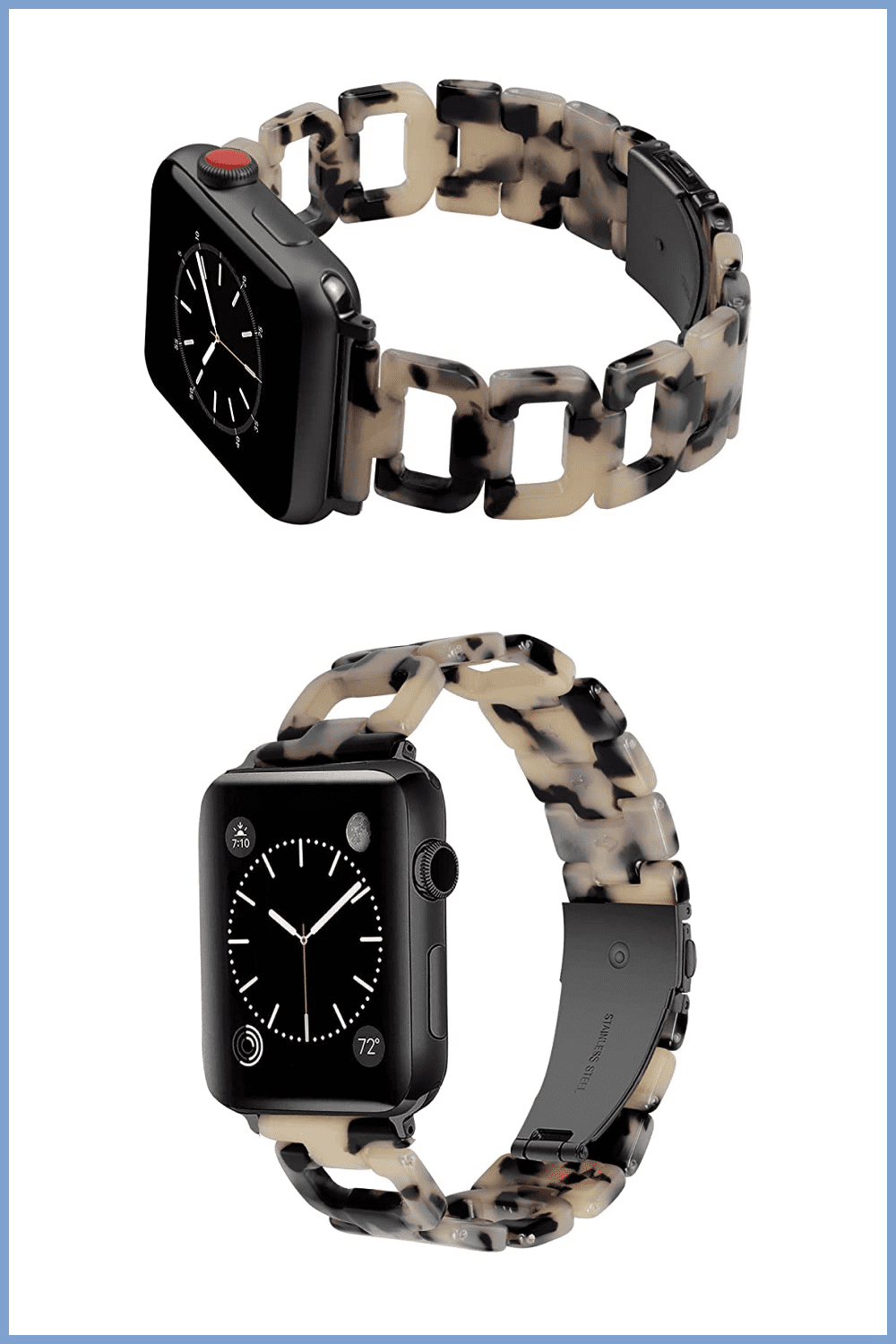 Apple Watches with fancy multicolor band.