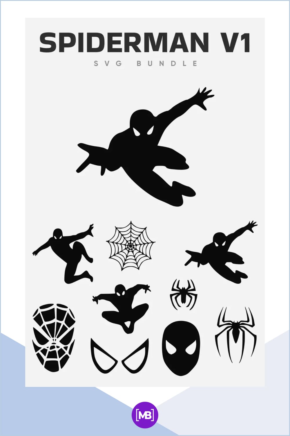 Black silhouettes of Spiderman.