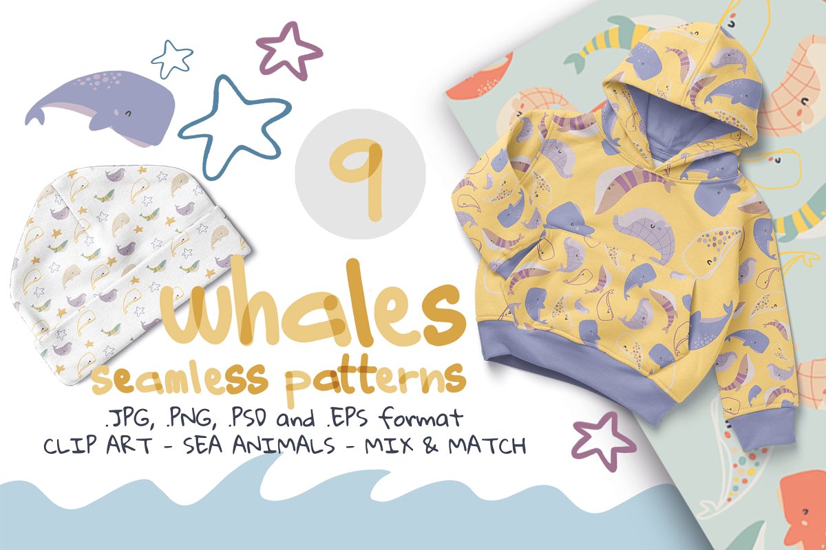 Cover image of Nursery Pattern Collection - Whales Set.