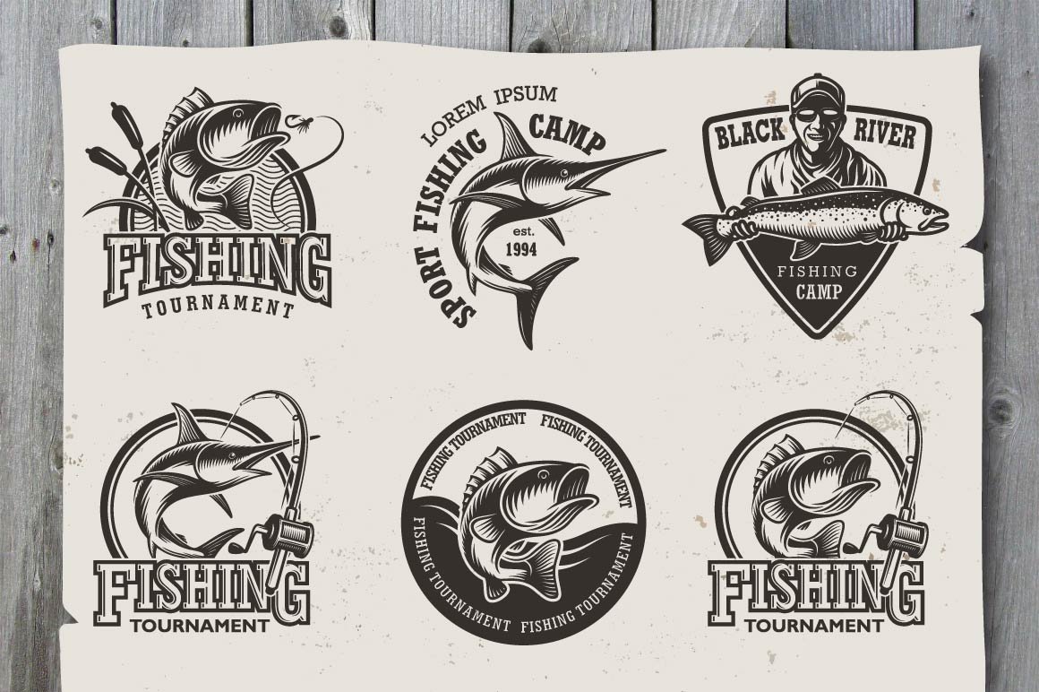 Cool retro elements for full fishing composition.
