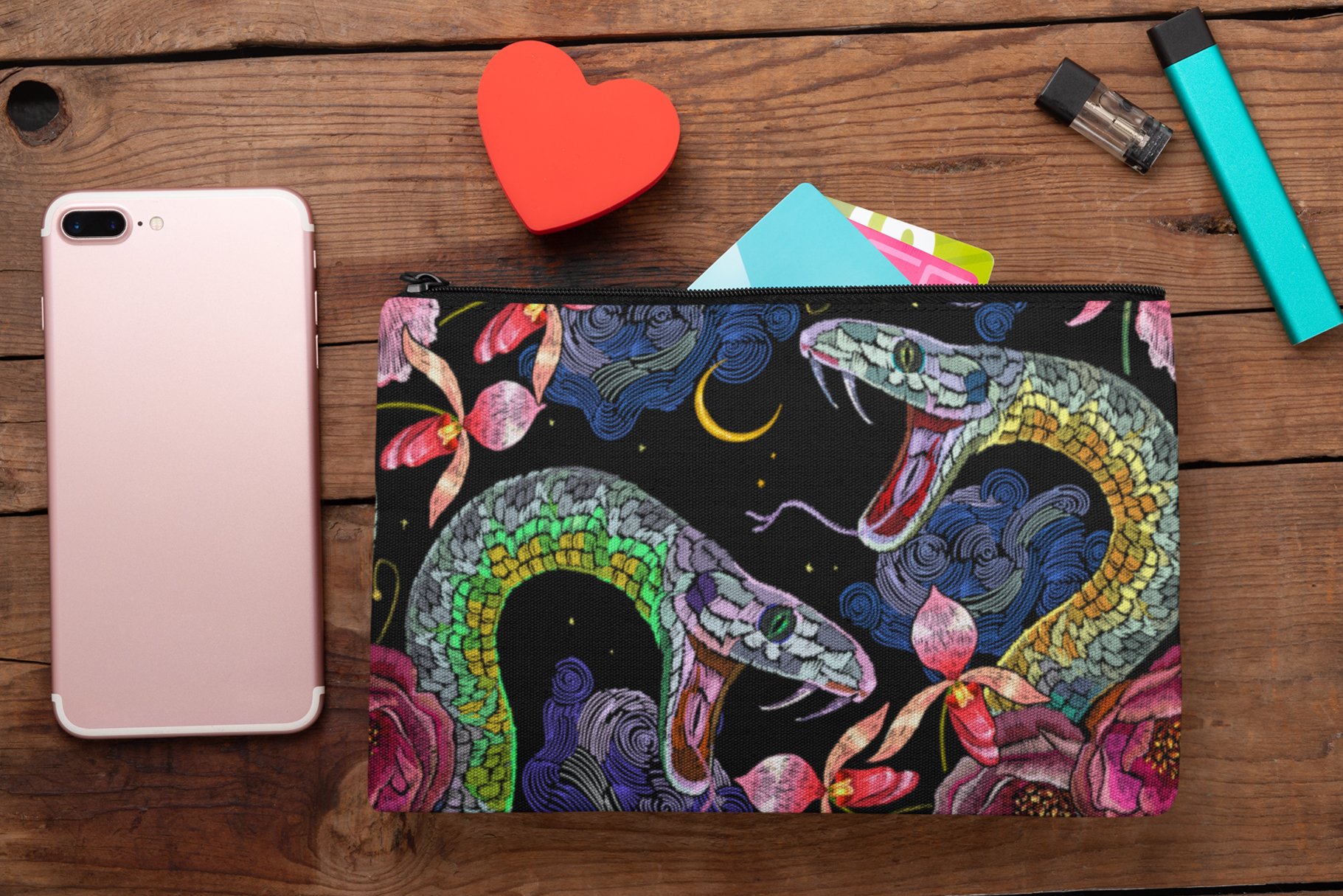 Cool colorful illustration for a cosmetic bag.