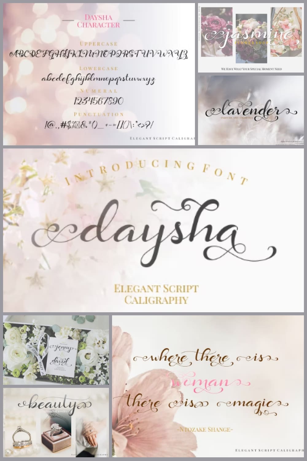 Collage with images with calligraphic wedding font.