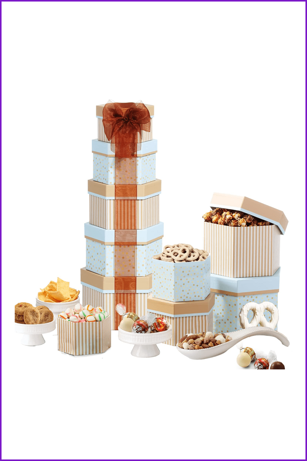 Boxes with candies in a form tower.