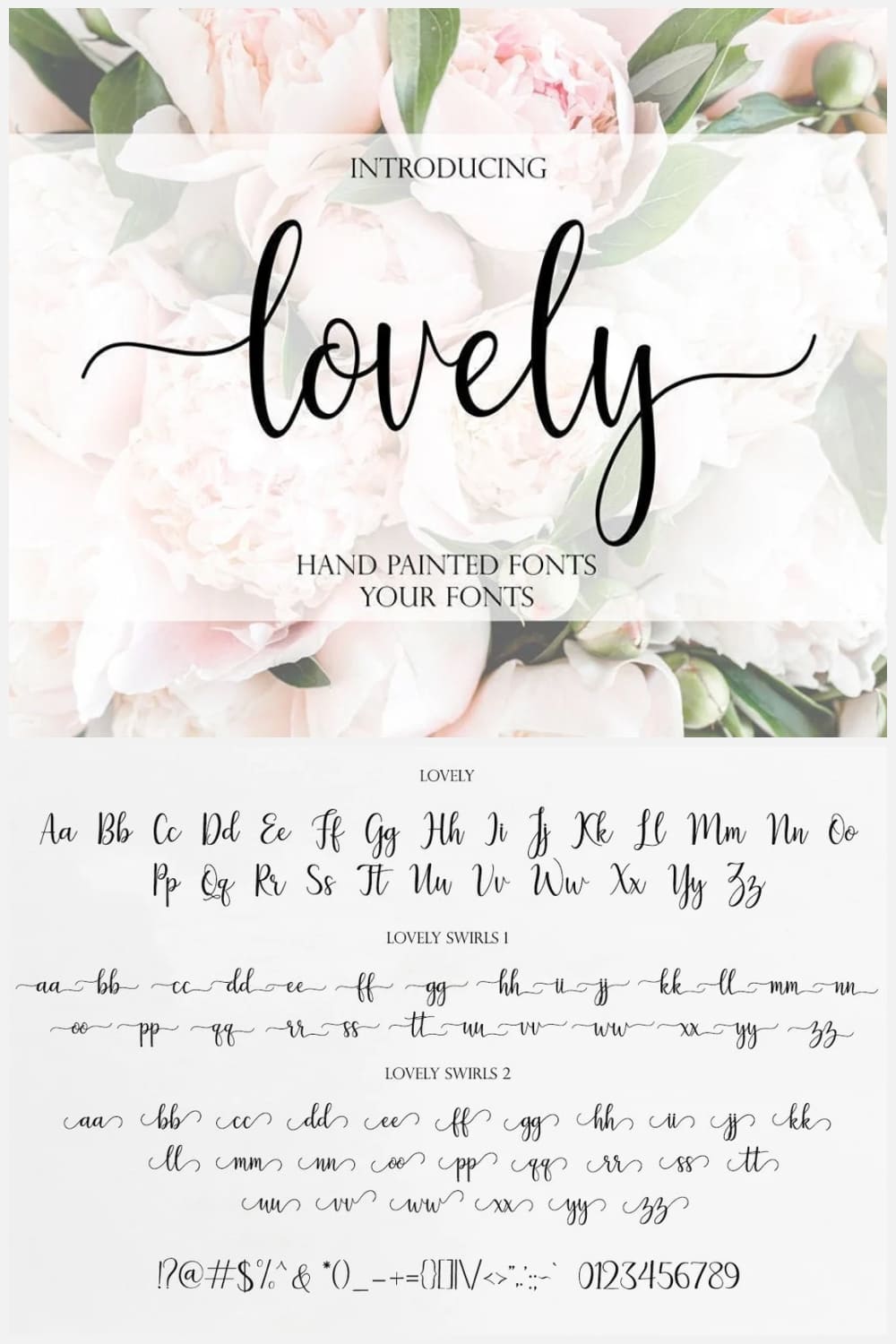 Variant of writing font letters on a background of flowers.
