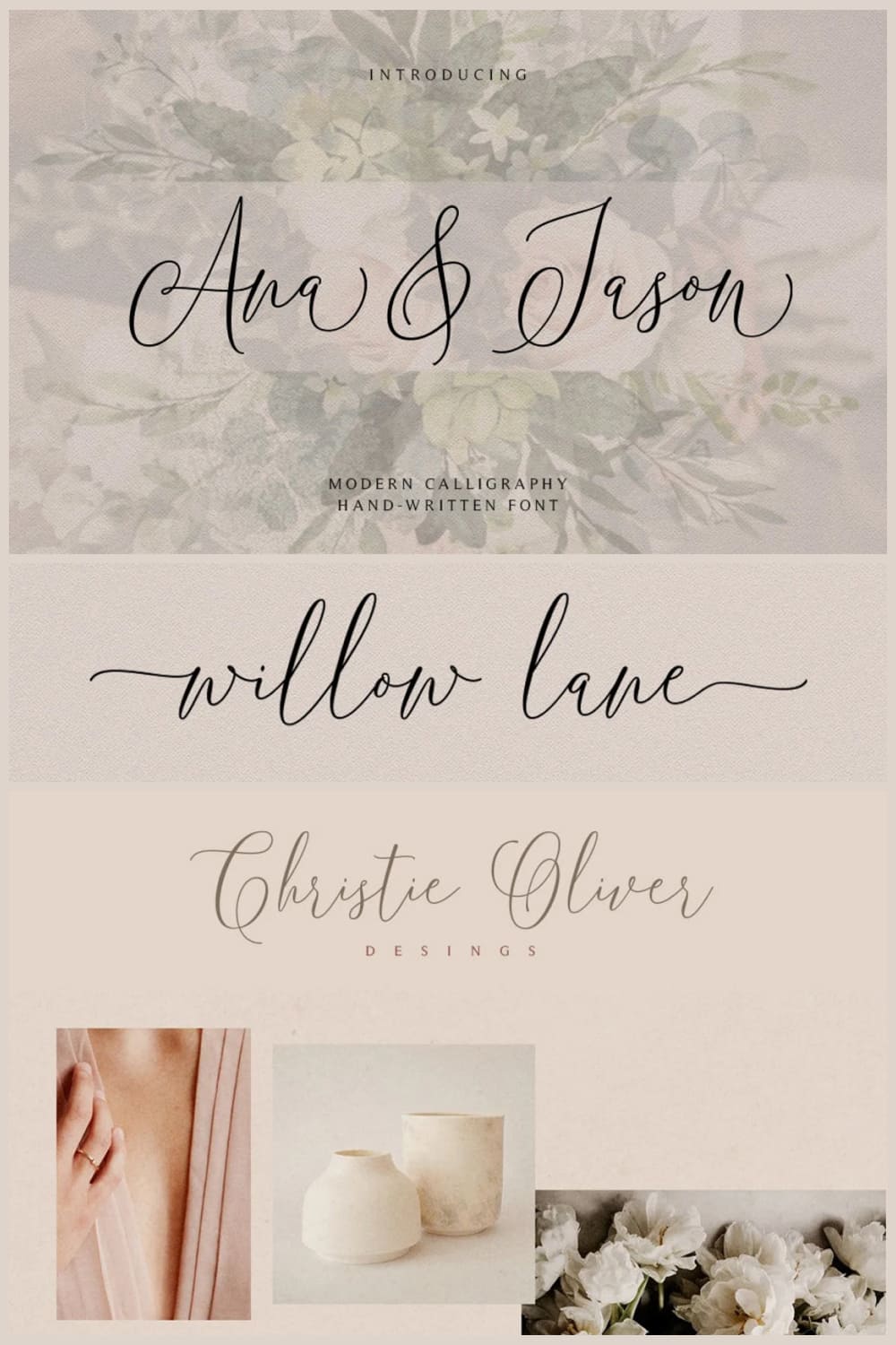 Modern and beautiful wedding typeface on a beige background.