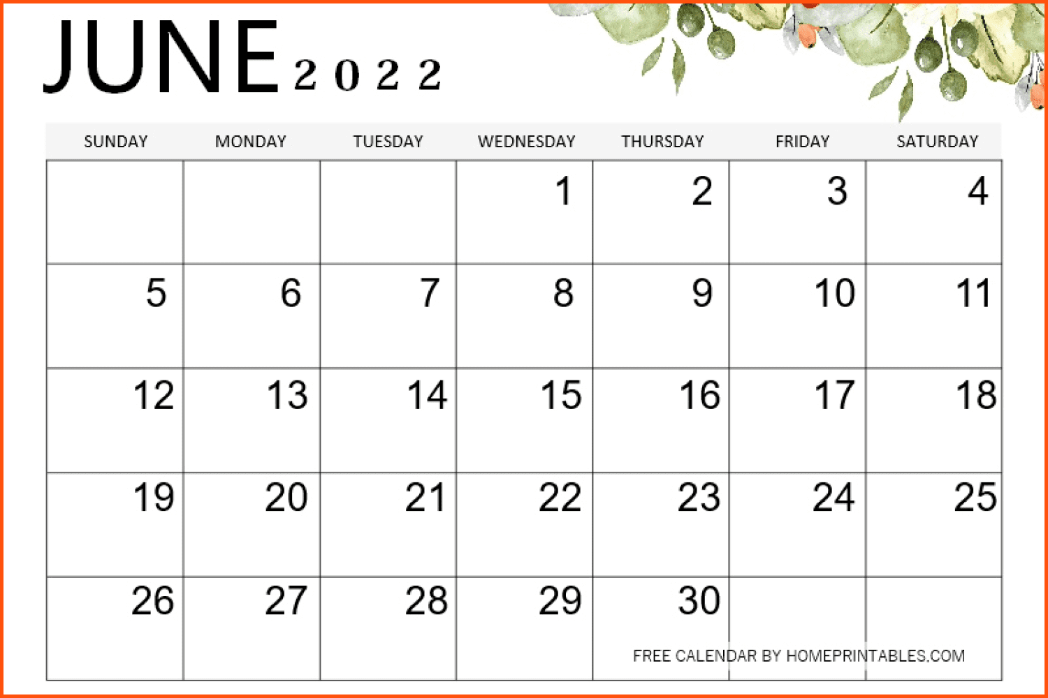Simple June Calendar.