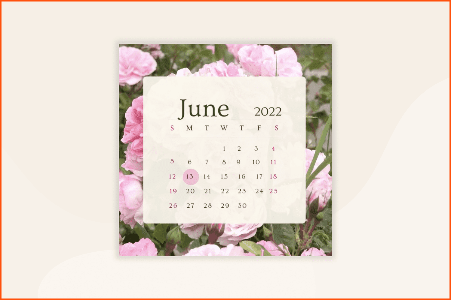 Pink Floral June Calendar.