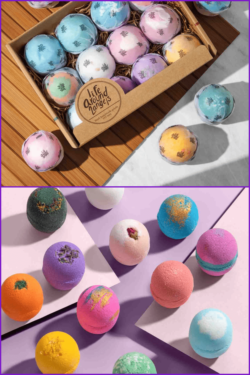 Box with a cute colorful bath bombs.