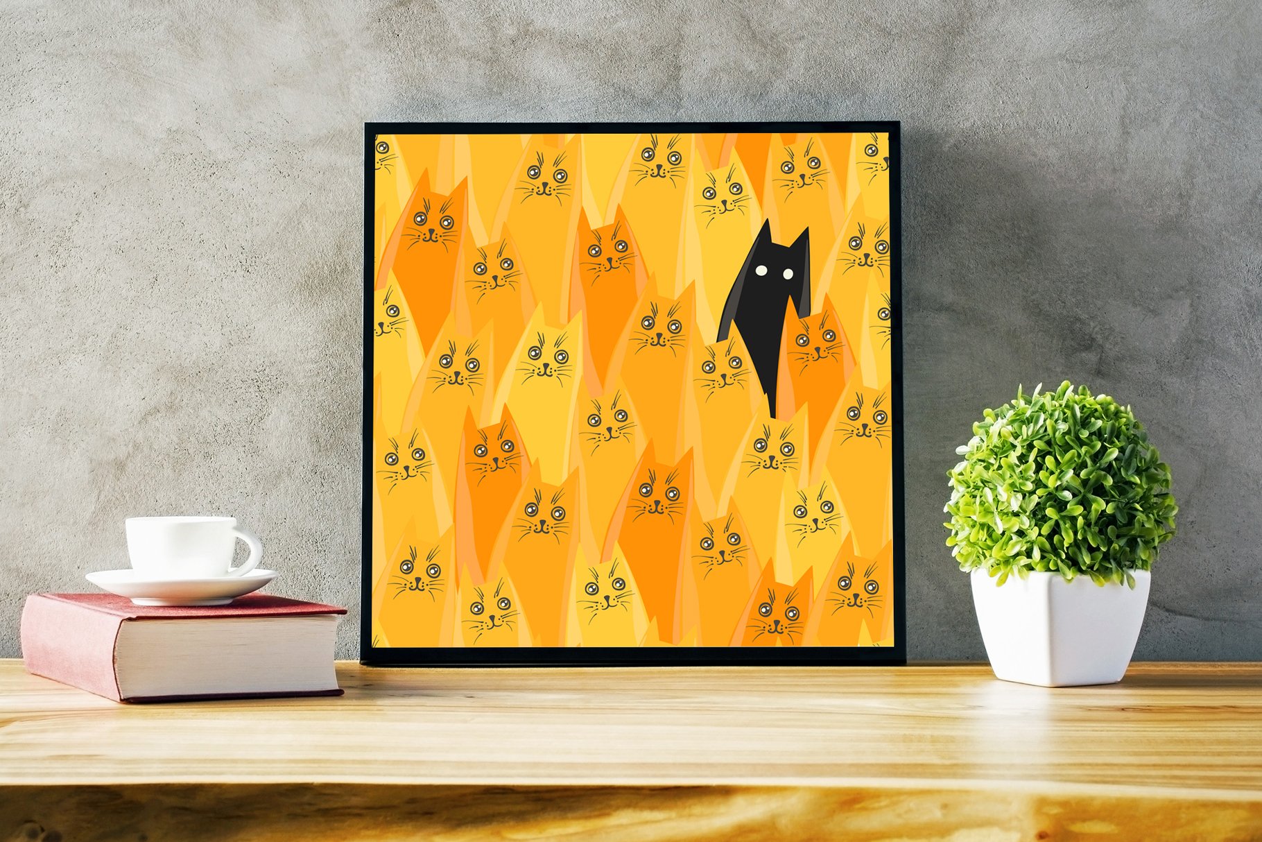 Creative modern yellow poster with black cat.