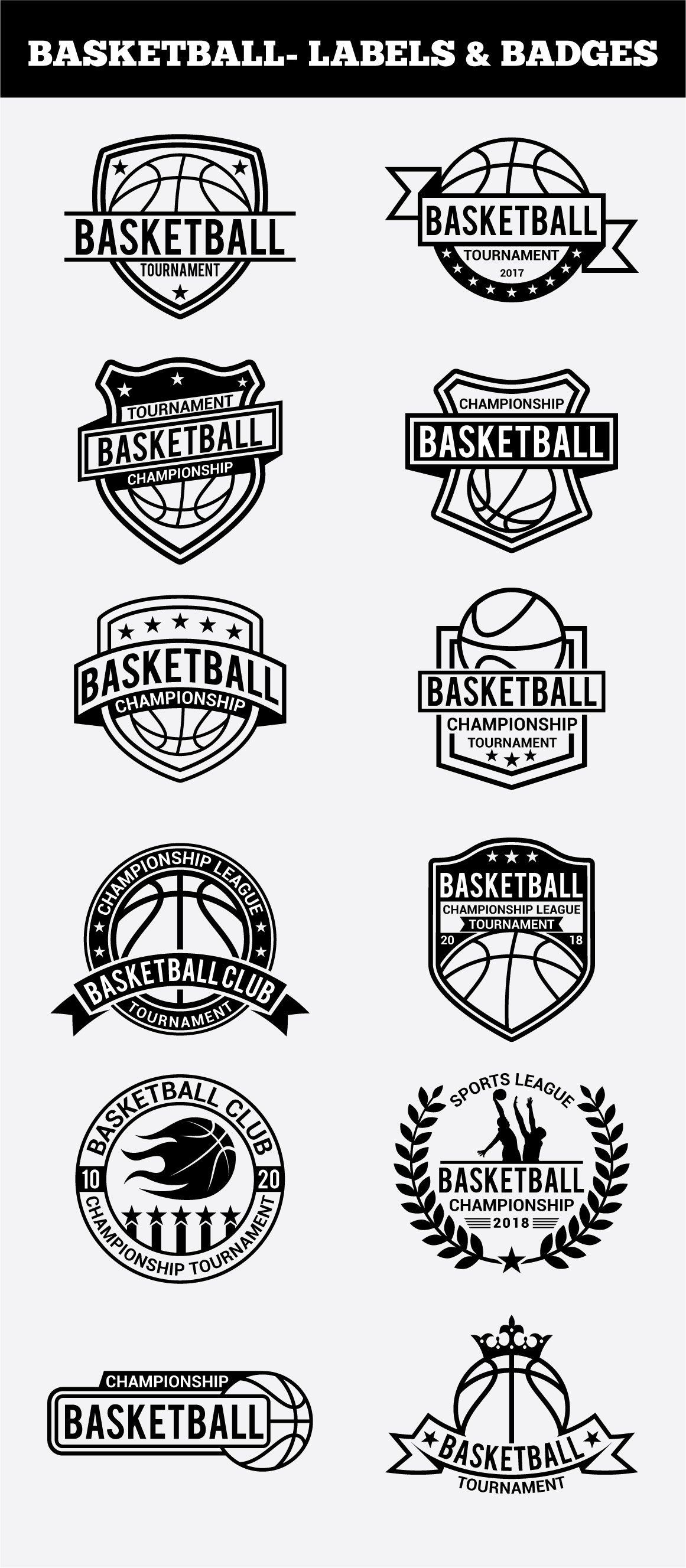 Classic black basketball logos.