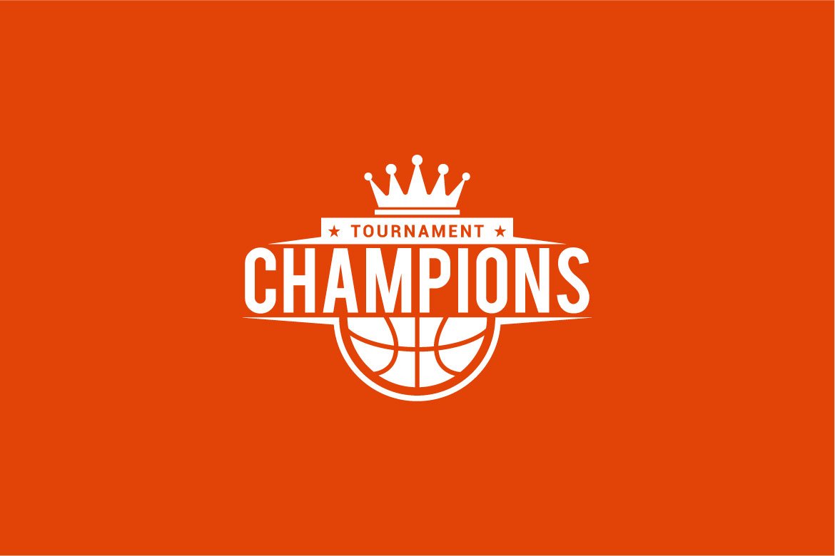 Orange background with a white basketball logo for a championship.