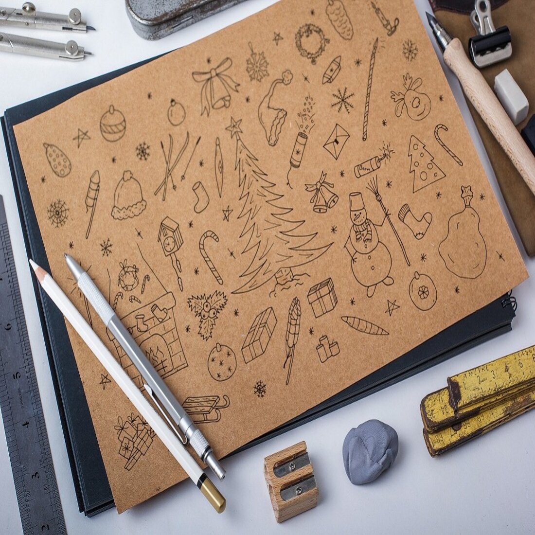 Hand drawn christmas elements set. cover.
