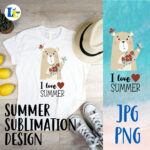 I Love Summer Cute Bear Summer Sublimation Design Cover Image.