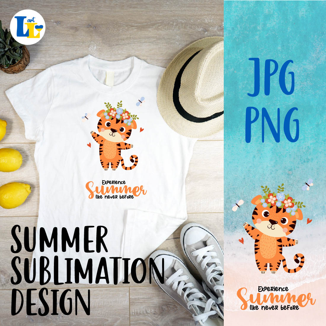Cute Happy Tiger Summer Sublimation Design Cover Image.