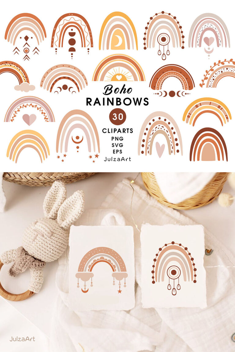 Boho rainbow clipart, Bohemian rainbows SVG PNG - MasterBundles
