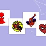 Spiderman playing card game on a purple background.