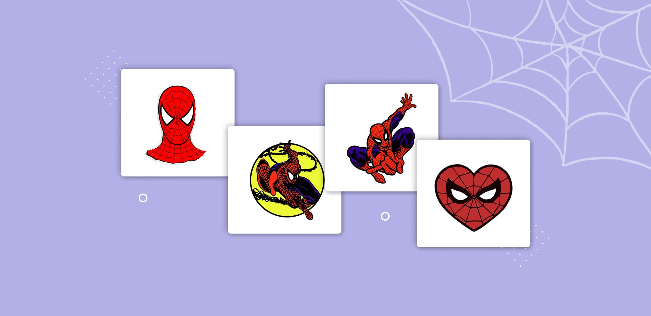 Spiderman playing card game on a purple background.