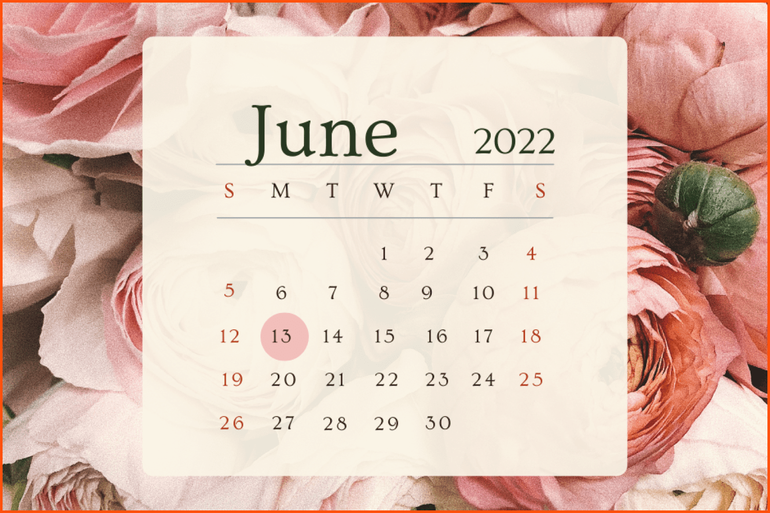 Pink Floral June Calendar Facebook Post.
